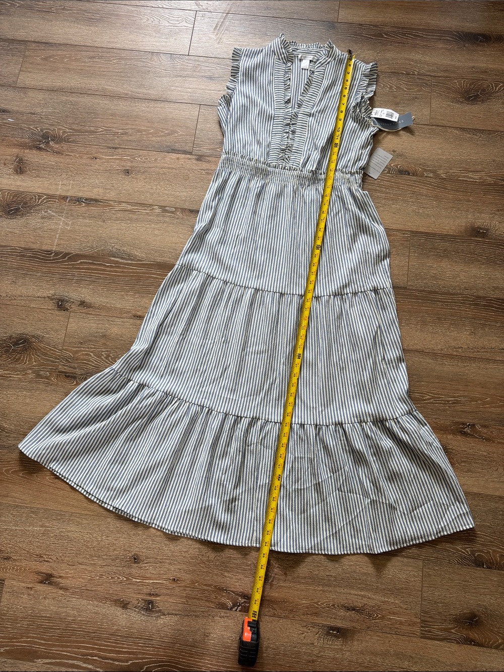 London Times White & Blue Striped Ruffle Tiered Maxi Dress Size: 12 - Picture 7 of 10